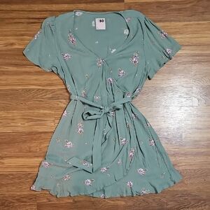 SO Women's Mint Floral Faux Wrap Mini Dress